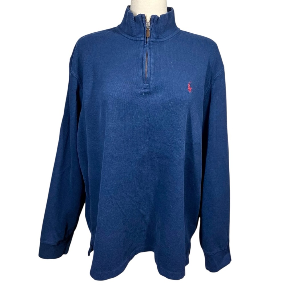 Polo Ralph Lauren Navy Blue Estate Rib Quarter Zip Pullover Men's Size XL TG